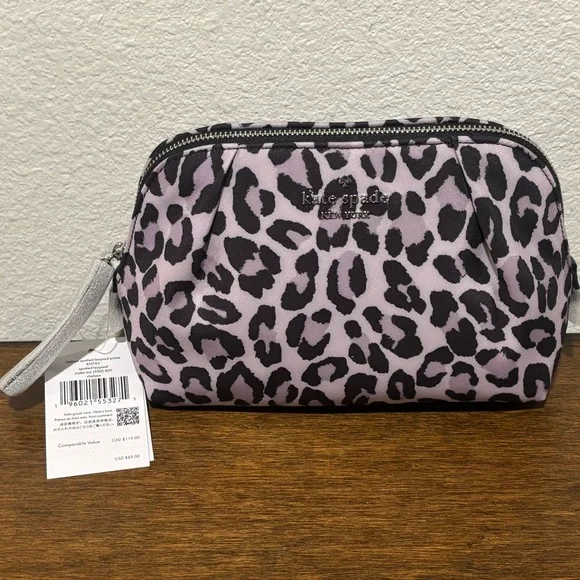 Kate Spade Lavender and Black Leopard Cosmetic Bag - Picture 3 of 10